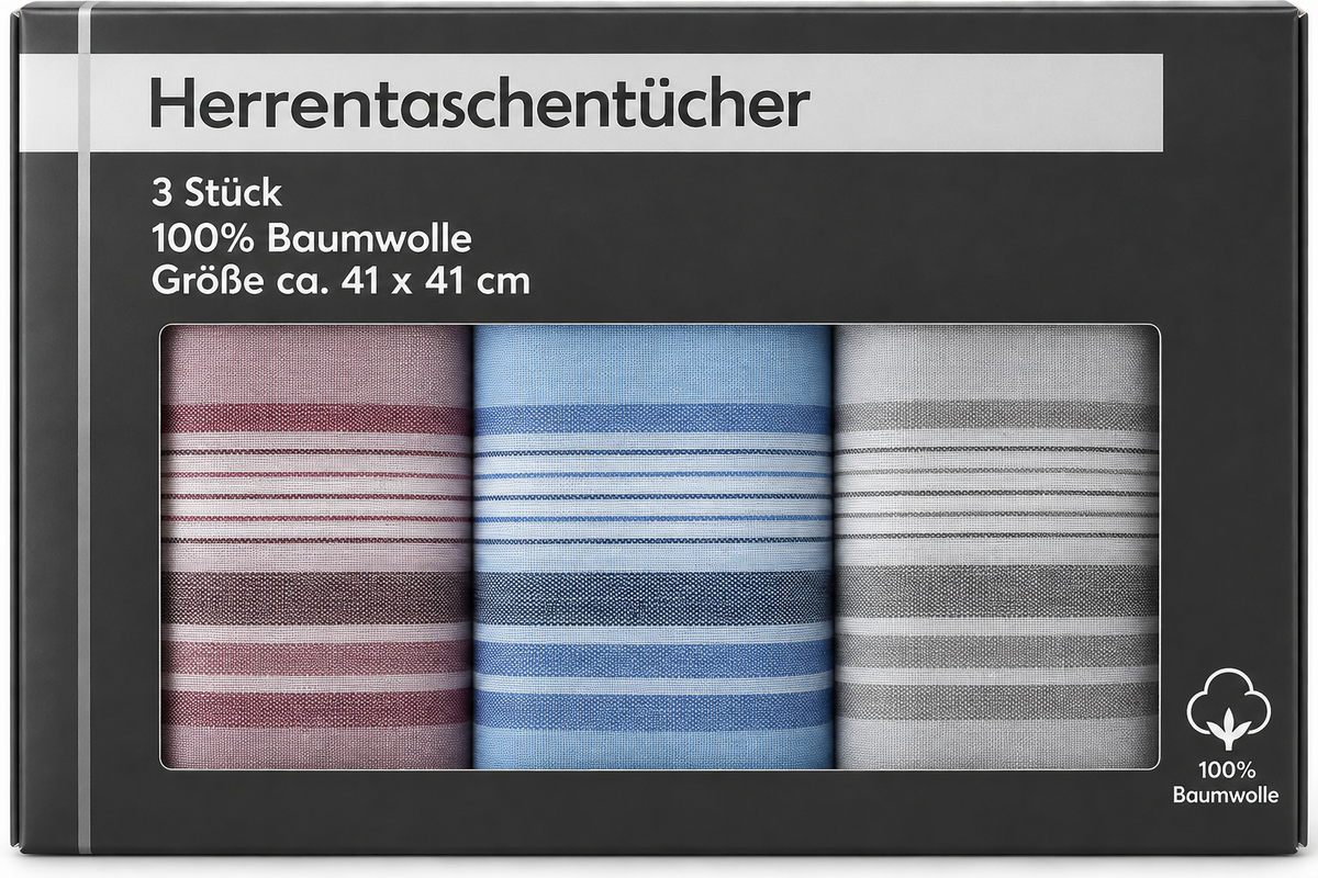 Herrentaschentücher 3er Set 100% Baumwolle 41x41 cm Stofftaschentücher Herren