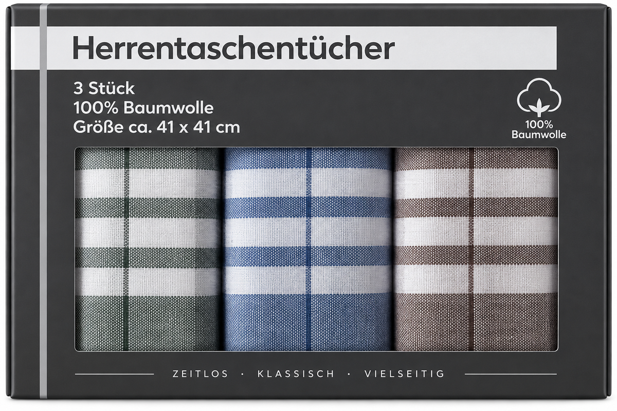 Herrentaschentücher 3er Set 100% Baumwolle 41x41 cm Stofftaschentücher Herren