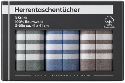 Herrentaschentücher 3er Set 100% Baumwolle 41x41 cm Stofftaschentücher Herren