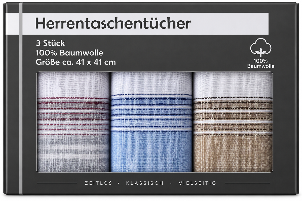 Herrentaschentücher 3er Set 100% Baumwolle 41x41 cm Stofftaschentücher Herren