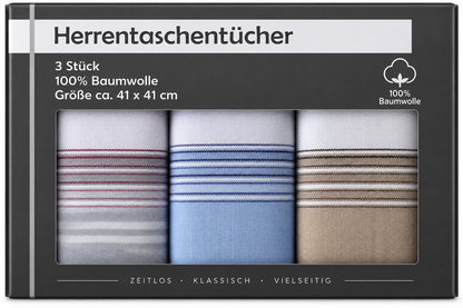 Herrentaschentücher 3er Set 100% Baumwolle 41x41 cm Stofftaschentücher Herren