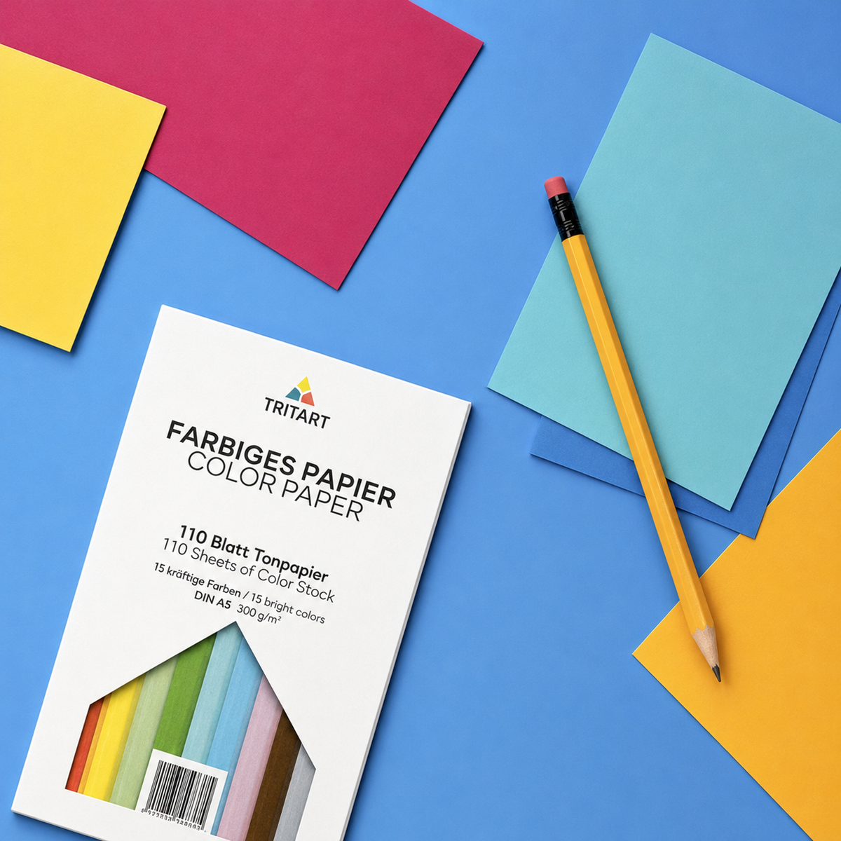 TRITART Fotokarton A5 300g/m² 110 Blatt 11 Farben Bastelpapier Tonkarton