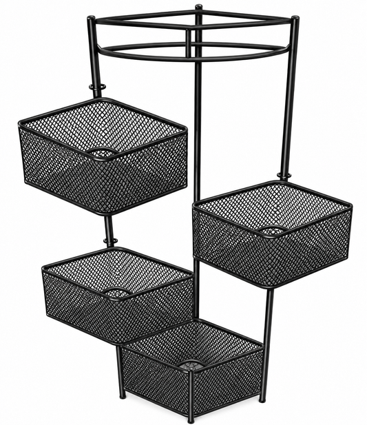 BELLE VOUS Drehregal 360° 4 Körbe Turmregal Metall Schwarz BVOUS-BRSR4