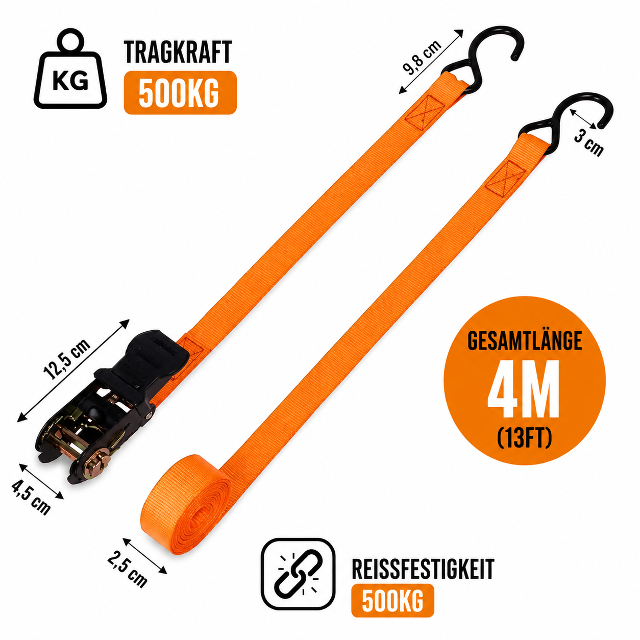 BELLE VOUS 2x Spanngurt Ratsche 4m 25mm 500kg Zurrgurt Motorrad Haken