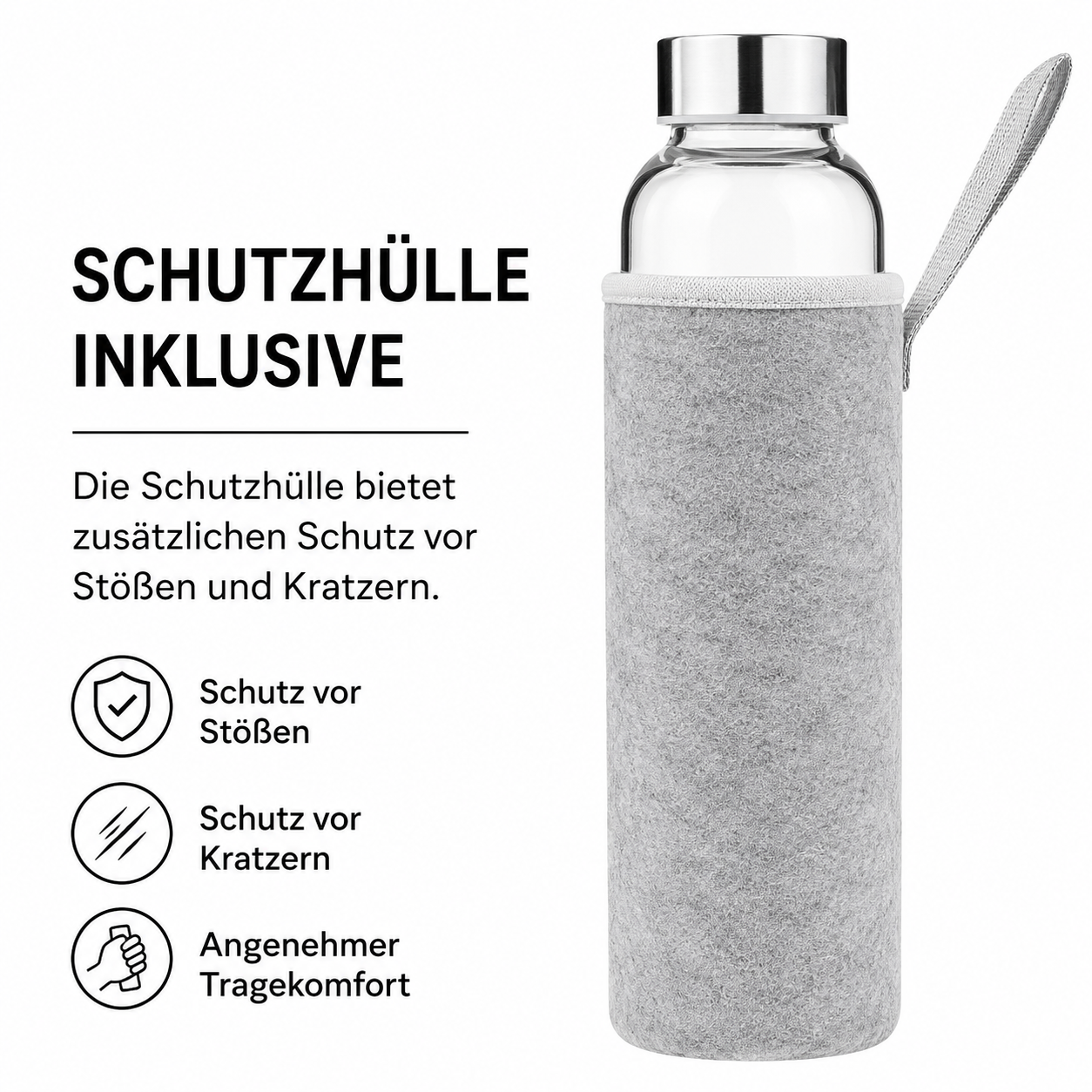 Navaris Wasserflasche mit Mineralstein und Neoprenhülle 420ml - Edelsteine Trinkflasche mit Hülle - Kristall Flasche Glasflasche Wasser Citrin