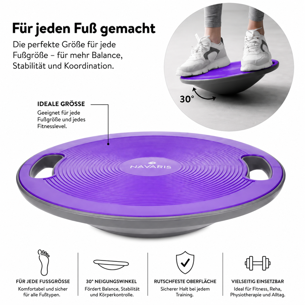 Navaris Balance Board mit Griff - Therapie Kreisel Wackelbrett - Fitness Reha Balance Kraft Training - Sport Board Disc Ø 40cm - Wippbrett