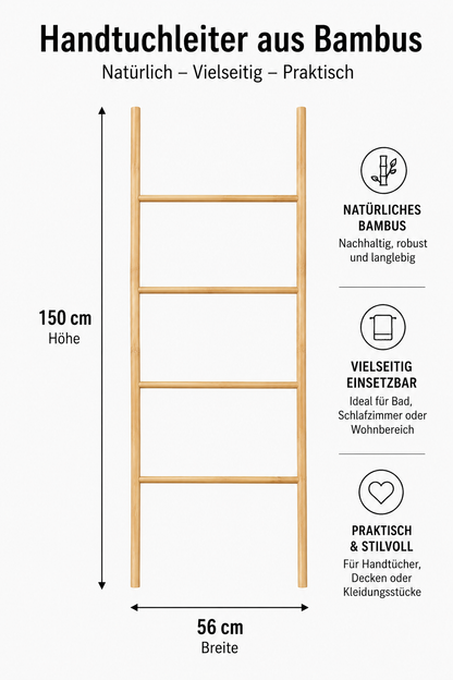 Navaris Handtuchleiter Holz Leiter aus Bambus - Bambusleiter für Handtücher Kleidung Accessoires - robuste Holzleiter für Bad Garderobe Schlafzimmer -