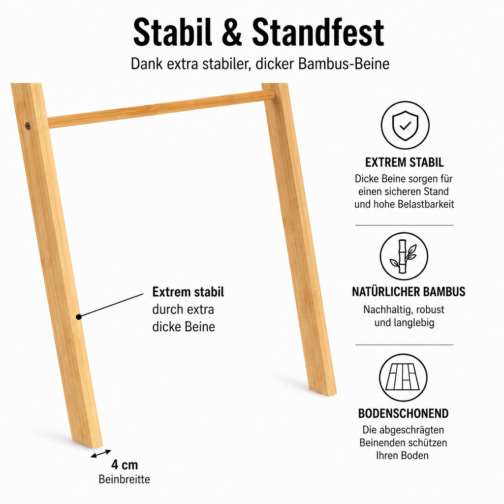 Navaris Handtuchleiter Holz Leiter aus Bambus - Bambusleiter für Handtücher Kleidung Accessoires - robuste Holzleiter für Bad Garderobe Schlafzimmer -