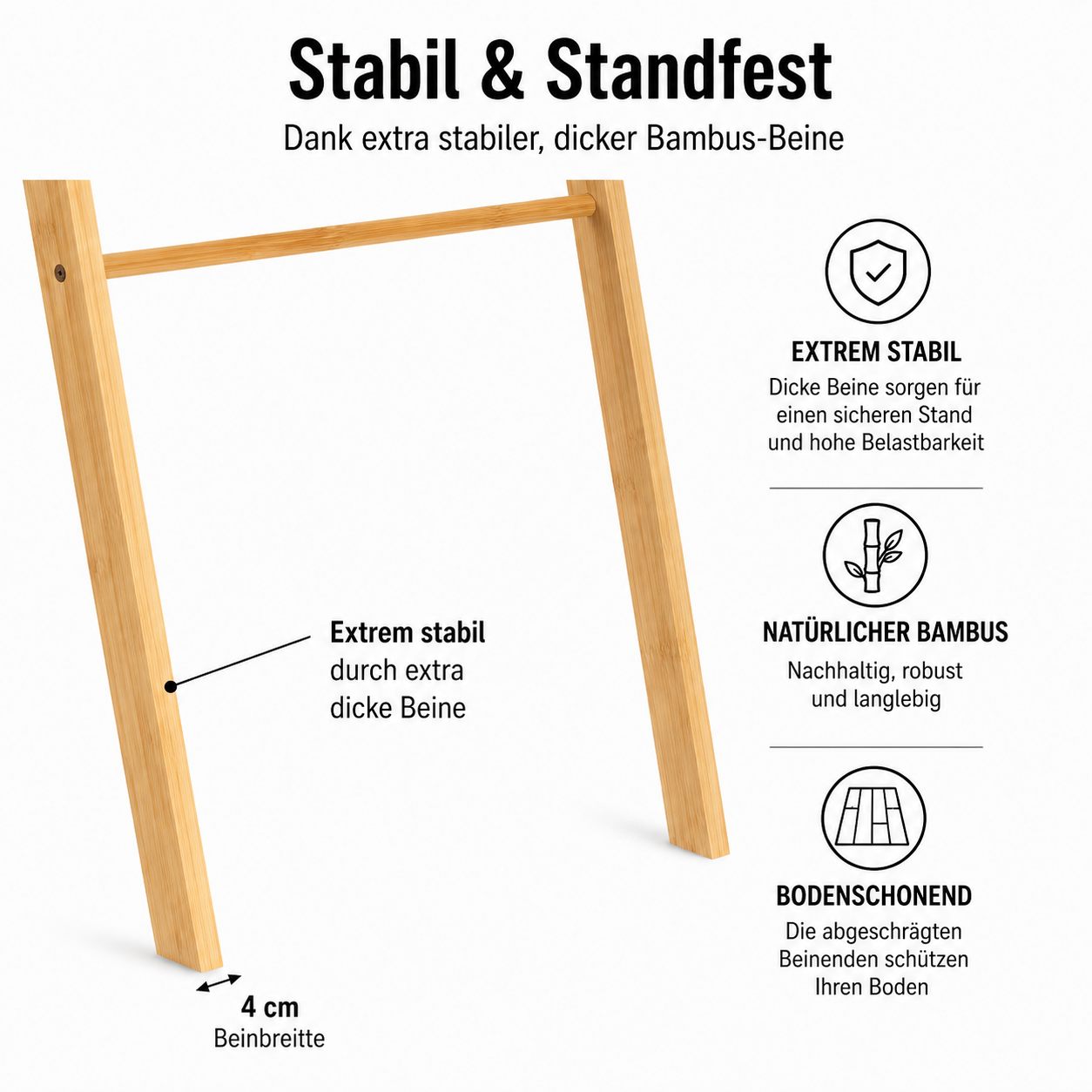 Navaris Handtuchleiter Holz Leiter aus Bambus - Bambusleiter für Handtücher Kleidung Accessoires - robuste Holzleiter für Bad Garderobe Schlafzimmer -