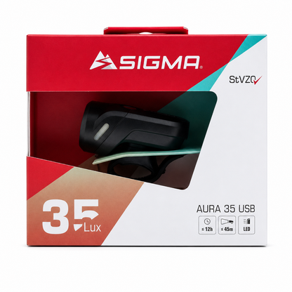 SIGMA AURA 35 USB LED Fahrrad Frontlicht 35 Lux StVZO Akku 12h Scheinwerfer