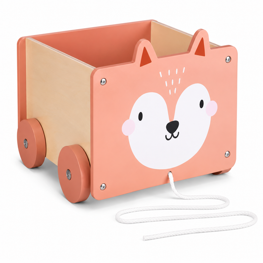 Navaris Spielzeugkiste Kinder Aufbewahrungsbox Holz mit Rädern Fuchs-Motiv 26,4 cm
