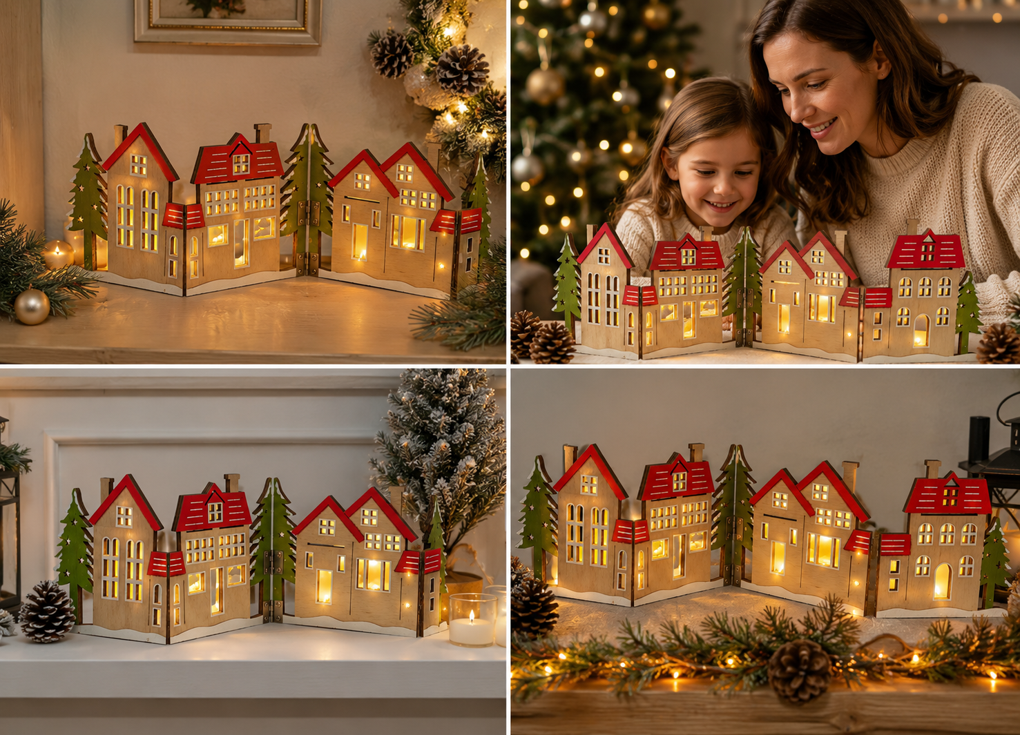 Weihnachtsdorf Holz Deko Klappbar Winterdorf Weihnachtsdeko Häuser LED