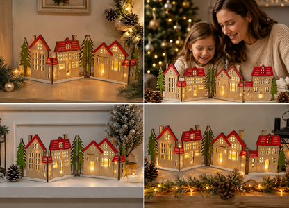 Weihnachtsdorf Holz Deko Klappbar Winterdorf Weihnachtsdeko Häuser LED