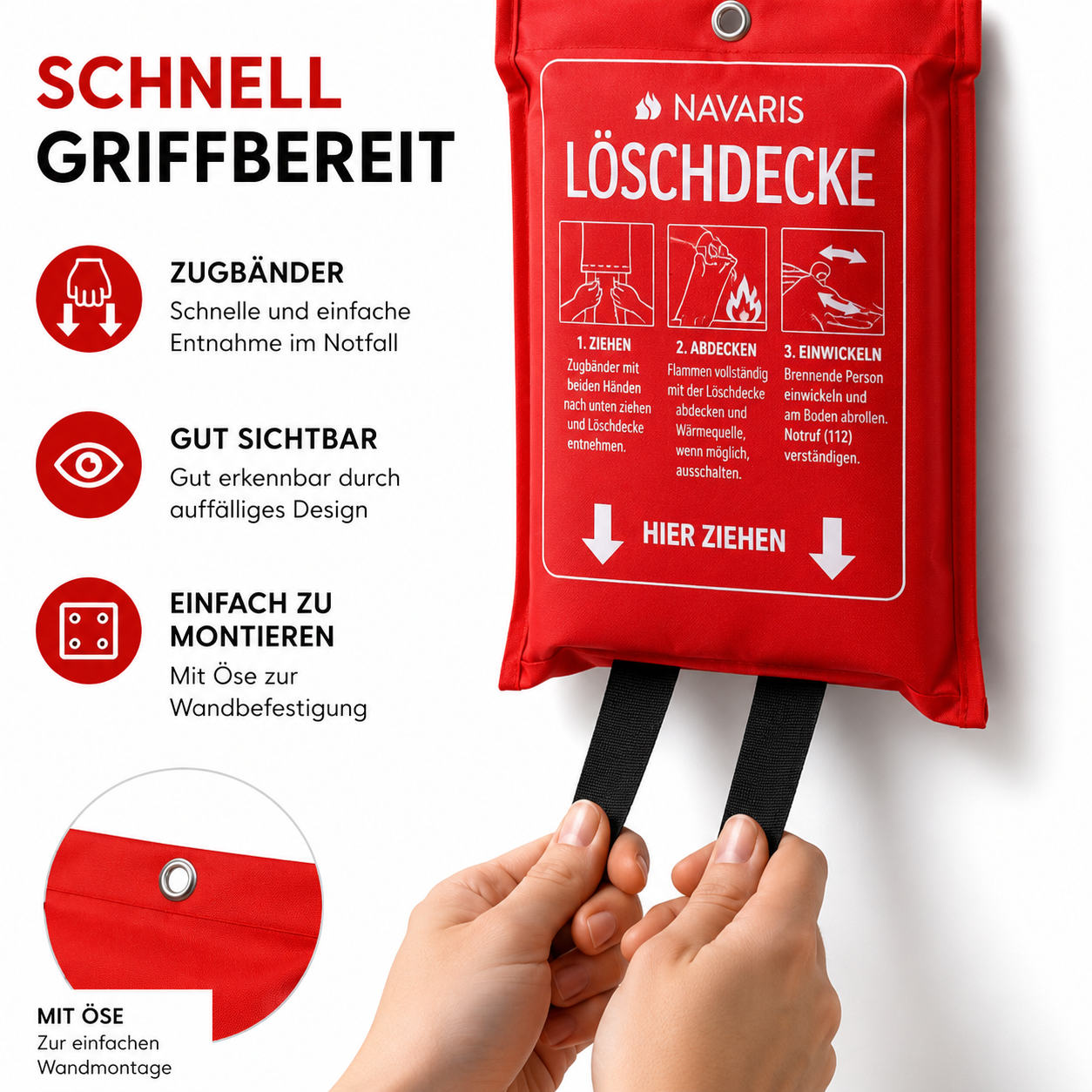Navaris Löschdecke 2er Set Feuerlöschdecke Glasfaser 120x120cm Küche Auto