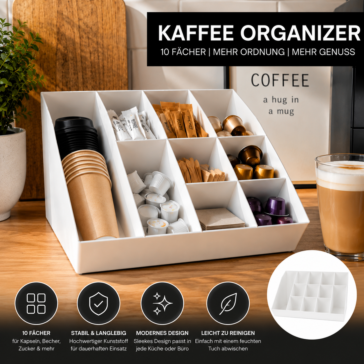 Navaris Kaffee Organizer 10 Fächer Creme Kapselhalter Coffee Station Küche