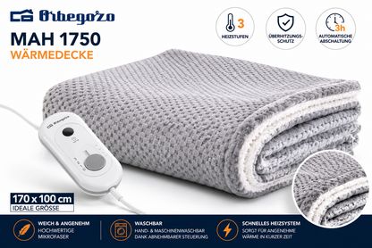 Orbegozo MAH 1750 Wärmedecke 170x100cm Elektrisch 120W 3 Heizstufen Grau