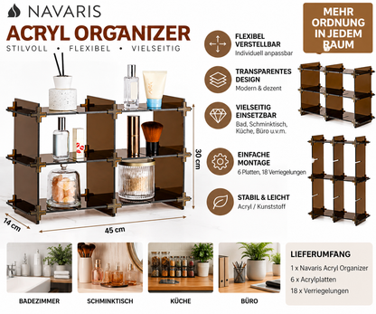 Navaris Kosmetik Organizer Acryl Regal verstellbar Braun 45x14x30 cm Bad Make-up