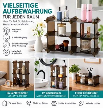 Navaris Kosmetik Organizer Acryl Regal verstellbar Braun 45x14x30 cm Bad Make-up