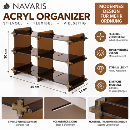 Navaris Kosmetik Organizer Acryl Regal verstellbar Braun 45x14x30 cm Bad Make-up