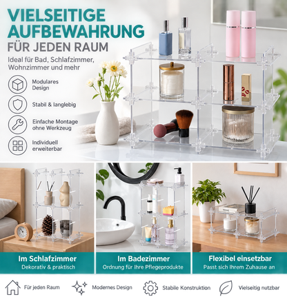 Navaris Acryl Organizer verstellbar Bad Kosmetik Regal Transparent 45x14x30 cm