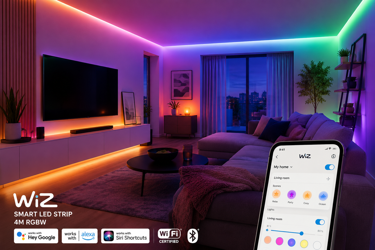 WiZ LED Strip 4m RGBW Smart Lightstrip WLAN Bluetooth Matter 840lm 13W