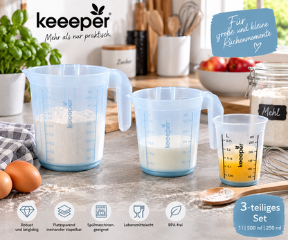 keeeper Messbecher Set 3-tlg 1L 500ml 250ml Messkanne Küche Backen