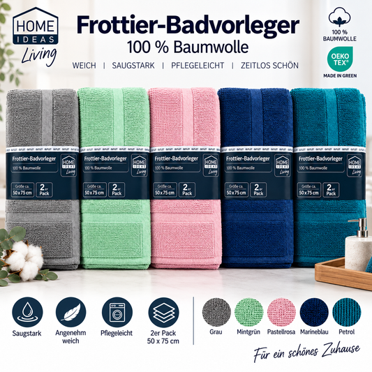 HOME IDEAS Badvorleger 2er Set 50x75 cm Baumwolle Badematte Badteppich