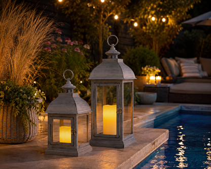 ELAMBIA 2 Outdoor Laternen LED Kerzen Timer 1500h Garten Terrasse 30+40 cm