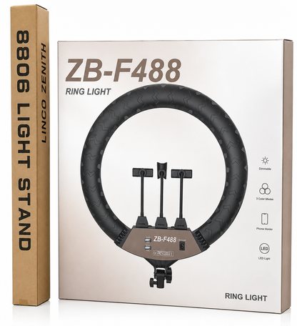 22 Zoll LED Ringlicht 65W Stativ Fernbedienung 3200-5600K 3 Handyhalter TikTok