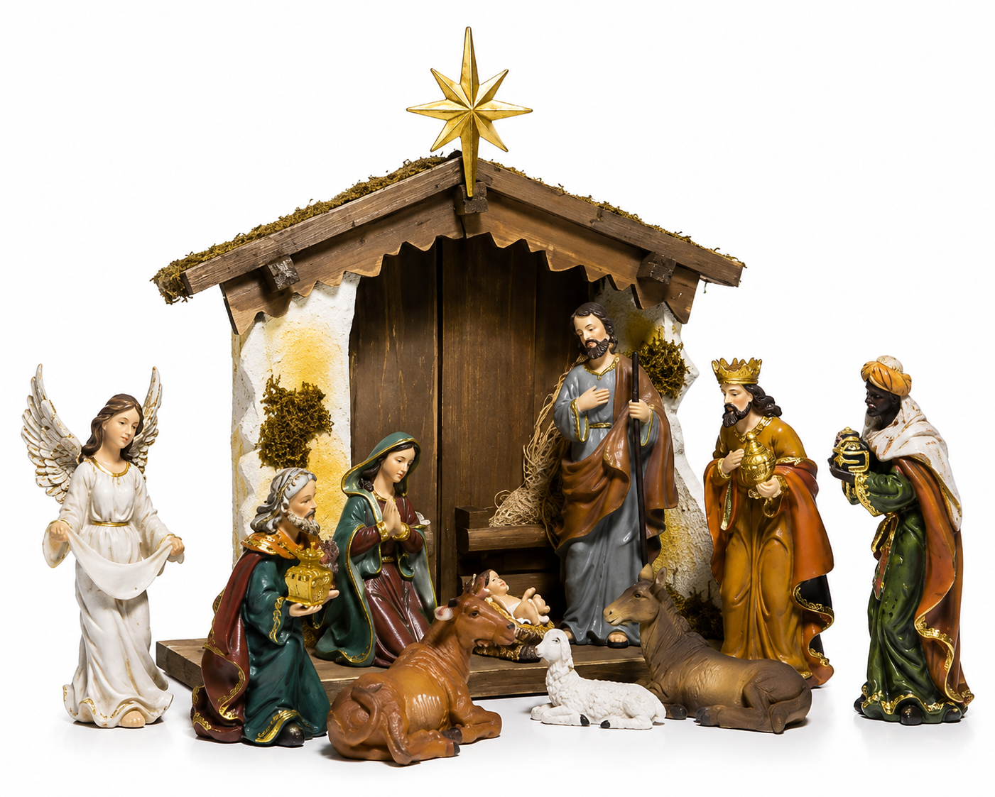 LUMIDA Xmas Weihnachtskrippe Holz Polyresin 10 Figuren 36cm B-Ware Krippe
