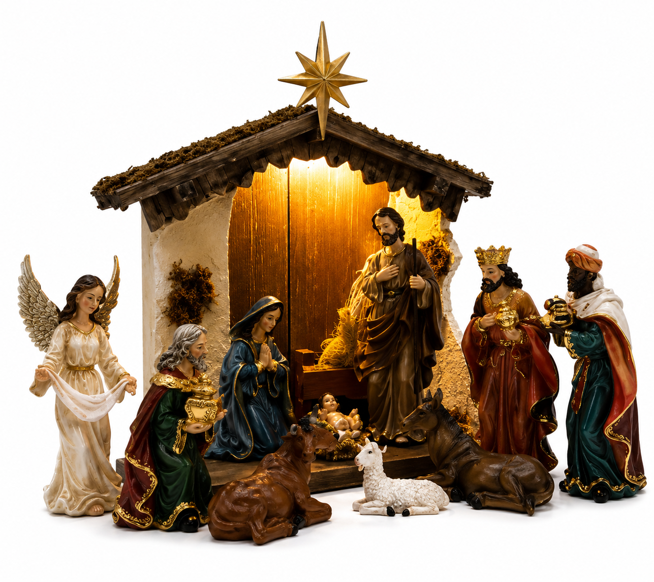 LUMIDA Xmas Weihnachtskrippe Holz Polyresin 10 Figuren 36cm B-Ware Krippe