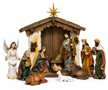 LUMIDA Xmas Weihnachtskrippe Holz Polyresin 10 Figuren 36cm B-Ware Krippe
