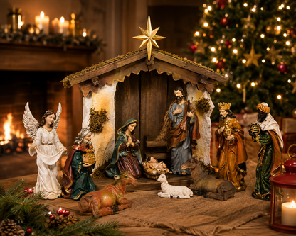 LUMIDA Xmas Weihnachtskrippe Holz Polyresin 10 Figuren 36cm B-Ware Krippe