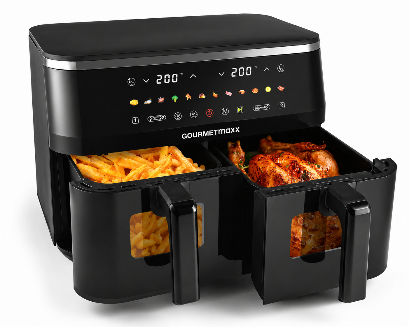 GOURMETmaxx Heißluftfritteuse XXL 9L 3100W Doppelkorb 2x4,5L Schwarz