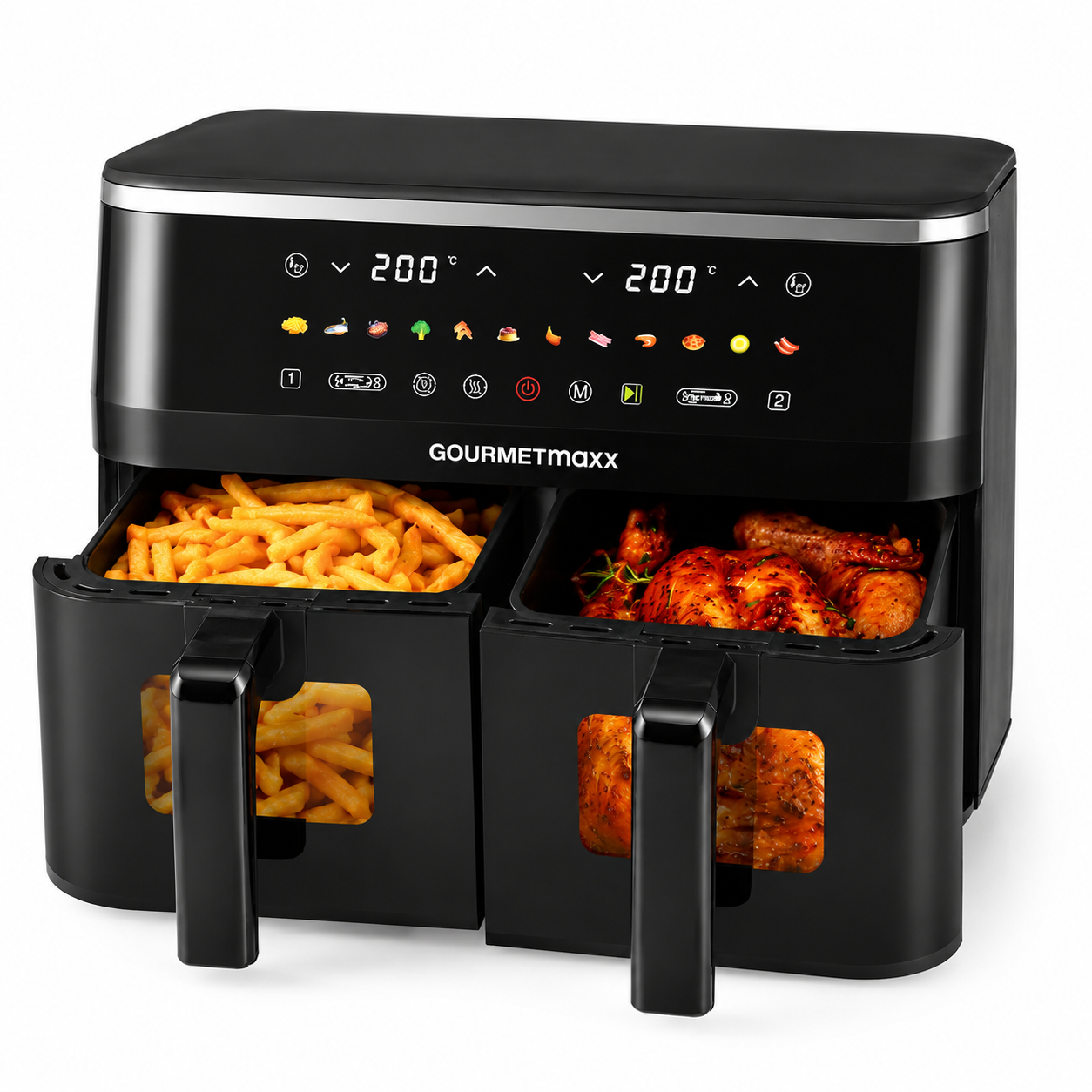 GOURMETmaxx Heißluftfritteuse XXL 9L 3100W Doppelkorb 2x4,5L Schwarz