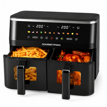 GOURMETmaxx Heißluftfritteuse XXL 9L 3100W Doppelkorb 2x4,5L Schwarz