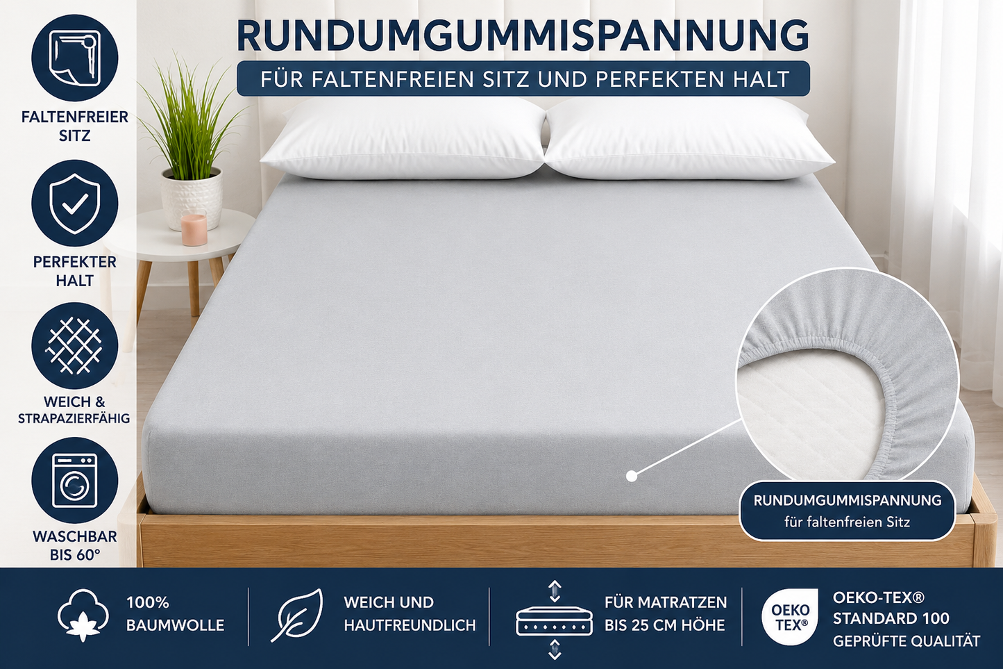WESTMINSTER Biber Spannbetttuch 140-160x200 cm Weiß 100% Baumwolle