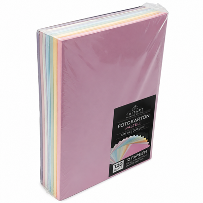 Tritart Fotokarton DIN A4 300g 120 Blatt 12 Pastellfarben Bastelkarton Papier