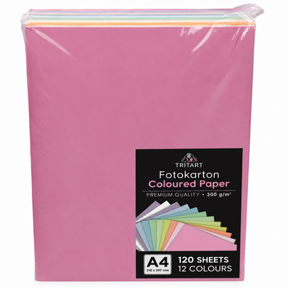Tritart Fotokarton DIN A4 300g 120 Blatt 12 Pastellfarben Bastelkarton Papier