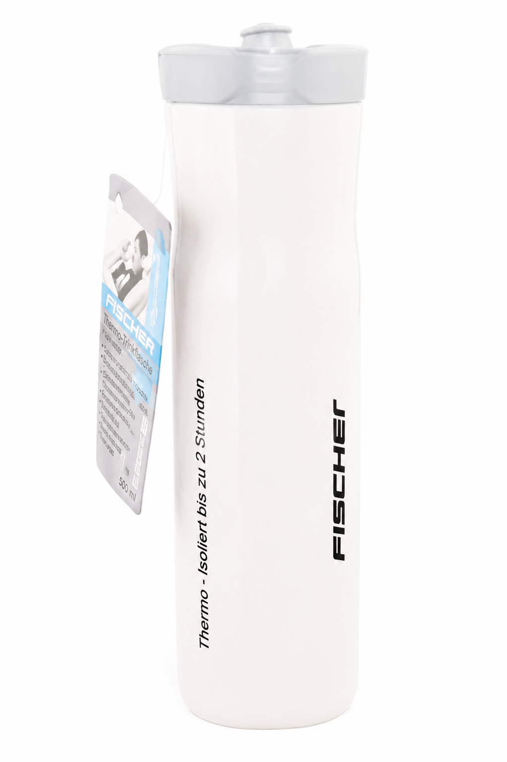 FISCHER Thermo Trinkflasche 500ml Weiß Isoliert Fahrrad Sportflasche 86052
