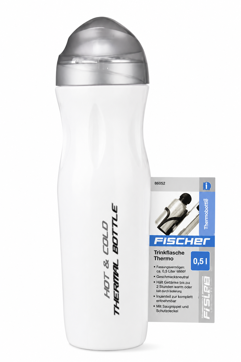 FISCHER Thermo Trinkflasche 500ml Weiß Isoliert Fahrrad Sportflasche 86052