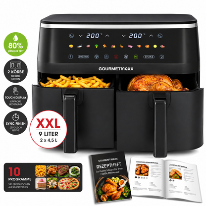 GOURMETmaxx Heißluftfritteuse Air Fryer 4,5L Doppelkammer Touch 12 Programme