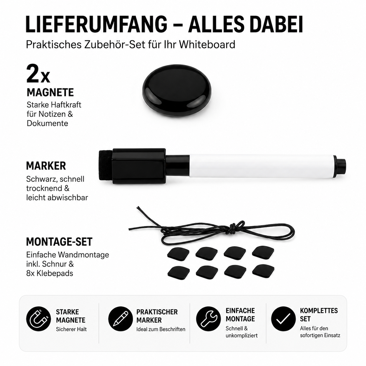 Magnettafel Whiteboard 60x40 beschreibbar Büro Pinnwand inkl Marker