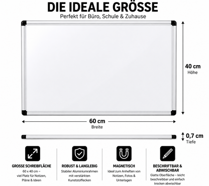 Magnettafel Whiteboard 60x40 beschreibbar Büro Pinnwand inkl Marker