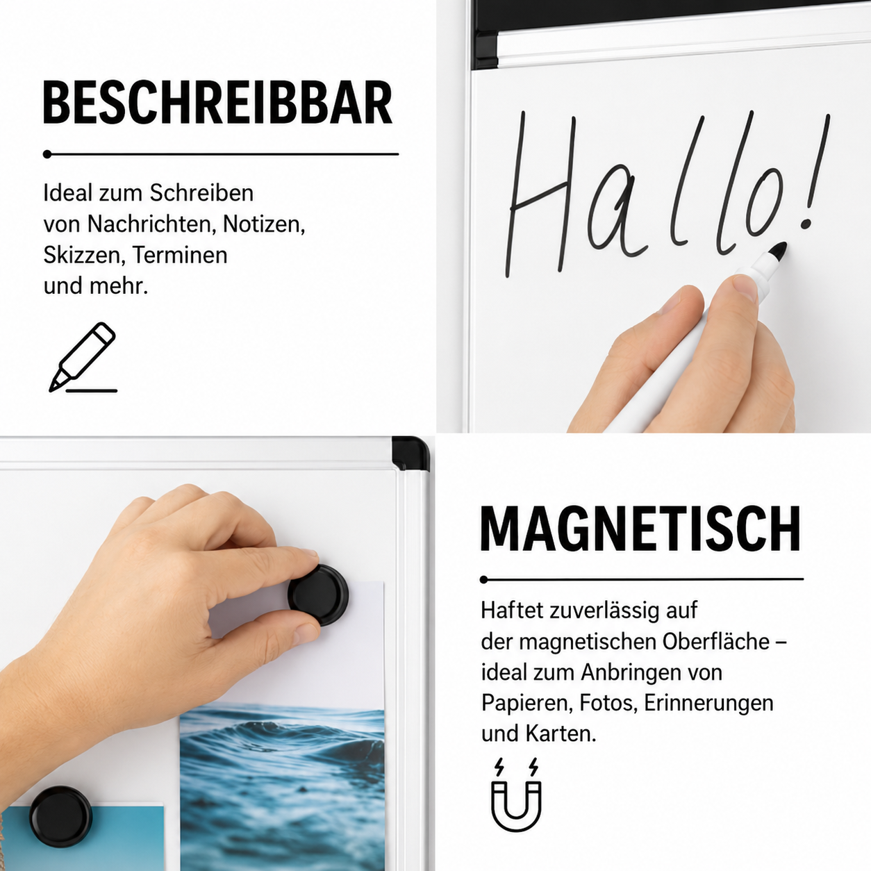 Magnettafel Whiteboard 60x40 beschreibbar Büro Pinnwand inkl Marker