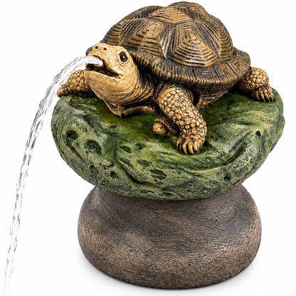 Schildkröte Wasserspeier Teichfigur Brunnenfigur Garten Teich 28cm Resin 4702R