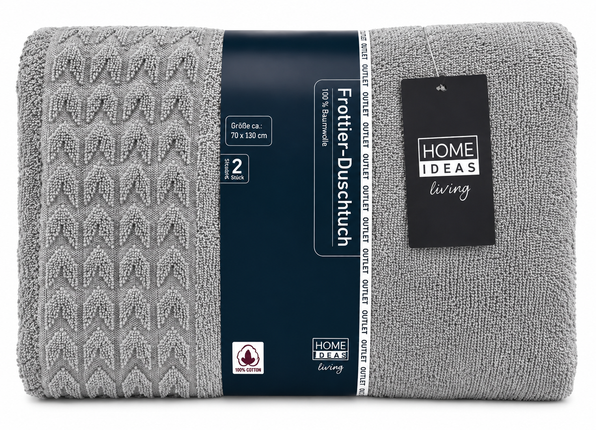 HOME IDEAS living 2er Set Duschtücher 70x130 cm 100% Baumwolle Frottier