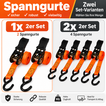 BELLE VOUS 2x Spanngurt Ratsche 4m 25mm 500kg Zurrgurt Motorrad Haken
