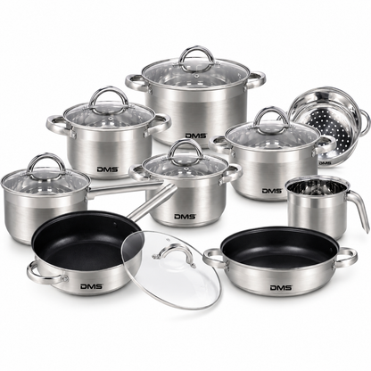DMS Topfset 15 tlg Edelstahl Induktion Kochtopfset Glasdeckel Kochtöpfe Set