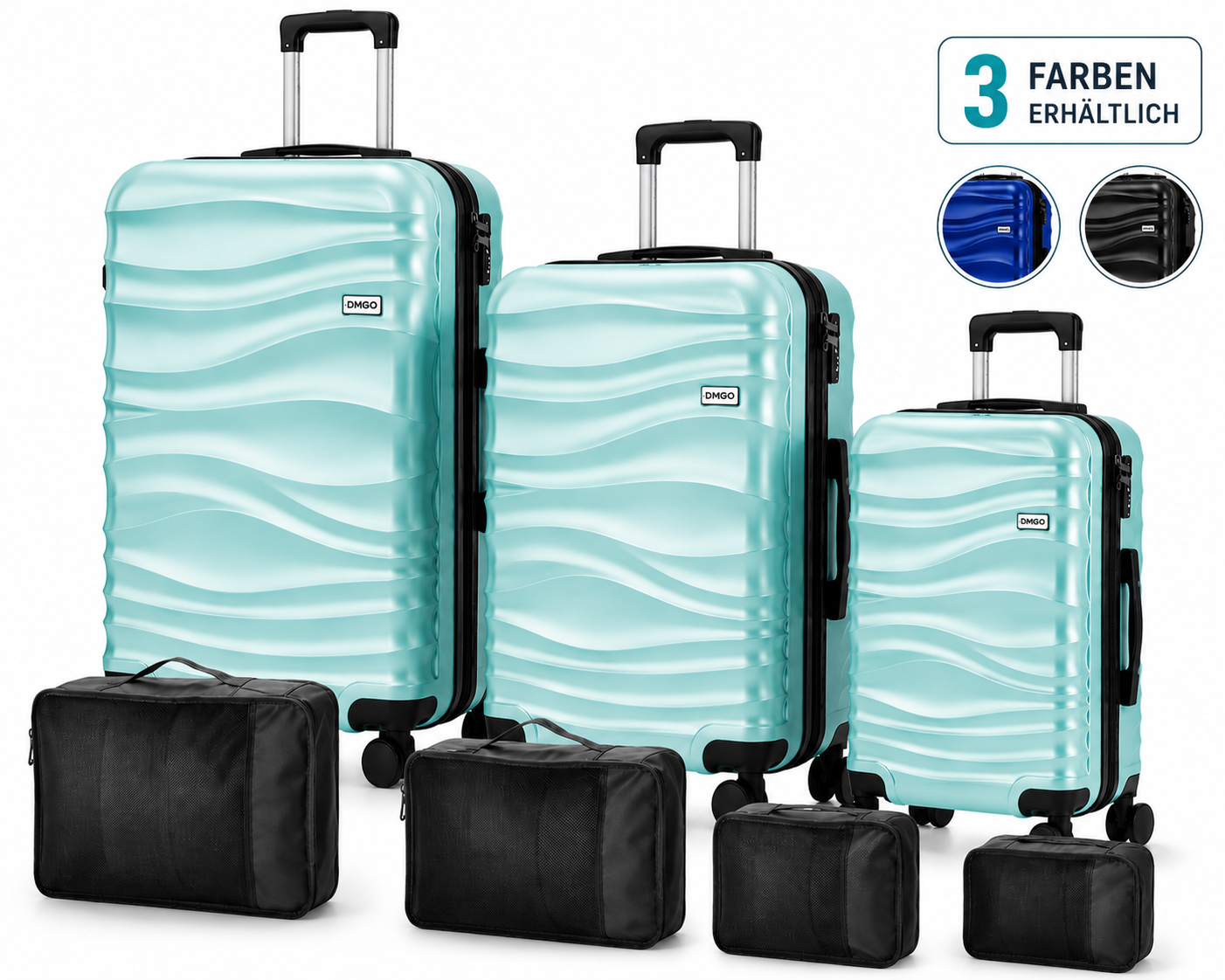 DMS® 7tlg Hartschalenkofferset Koffer Reisekoffer Trolley ABS-Hartschale